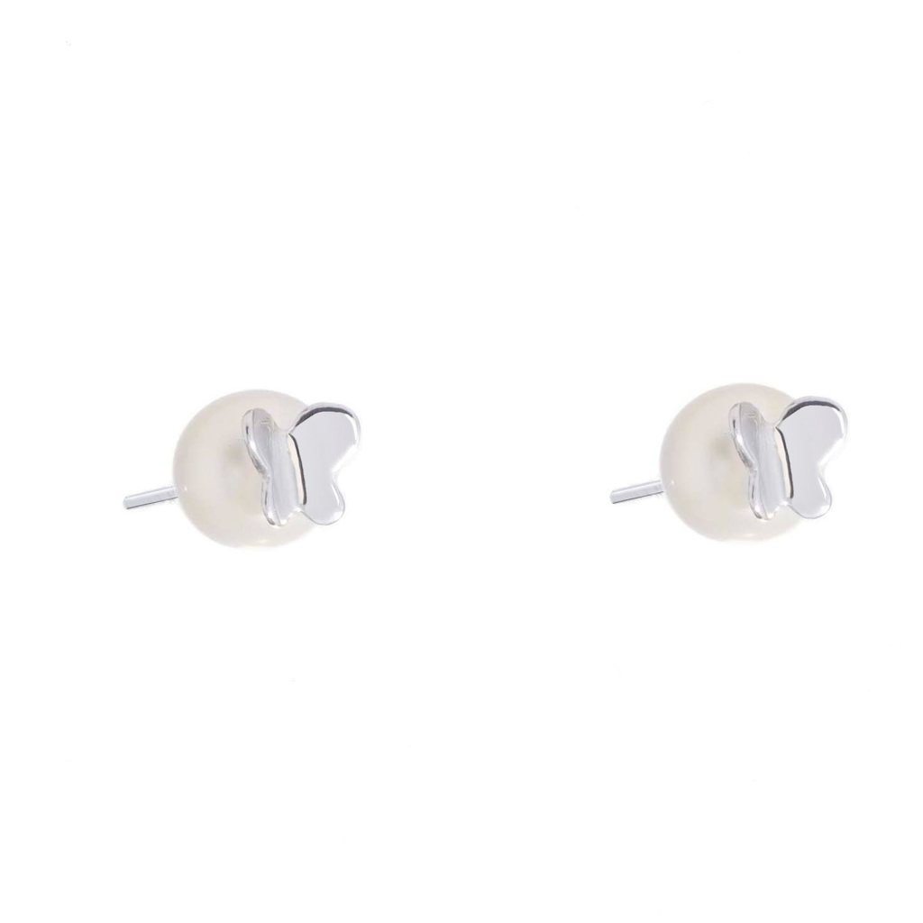 Aretes de perla con mariposas de plata