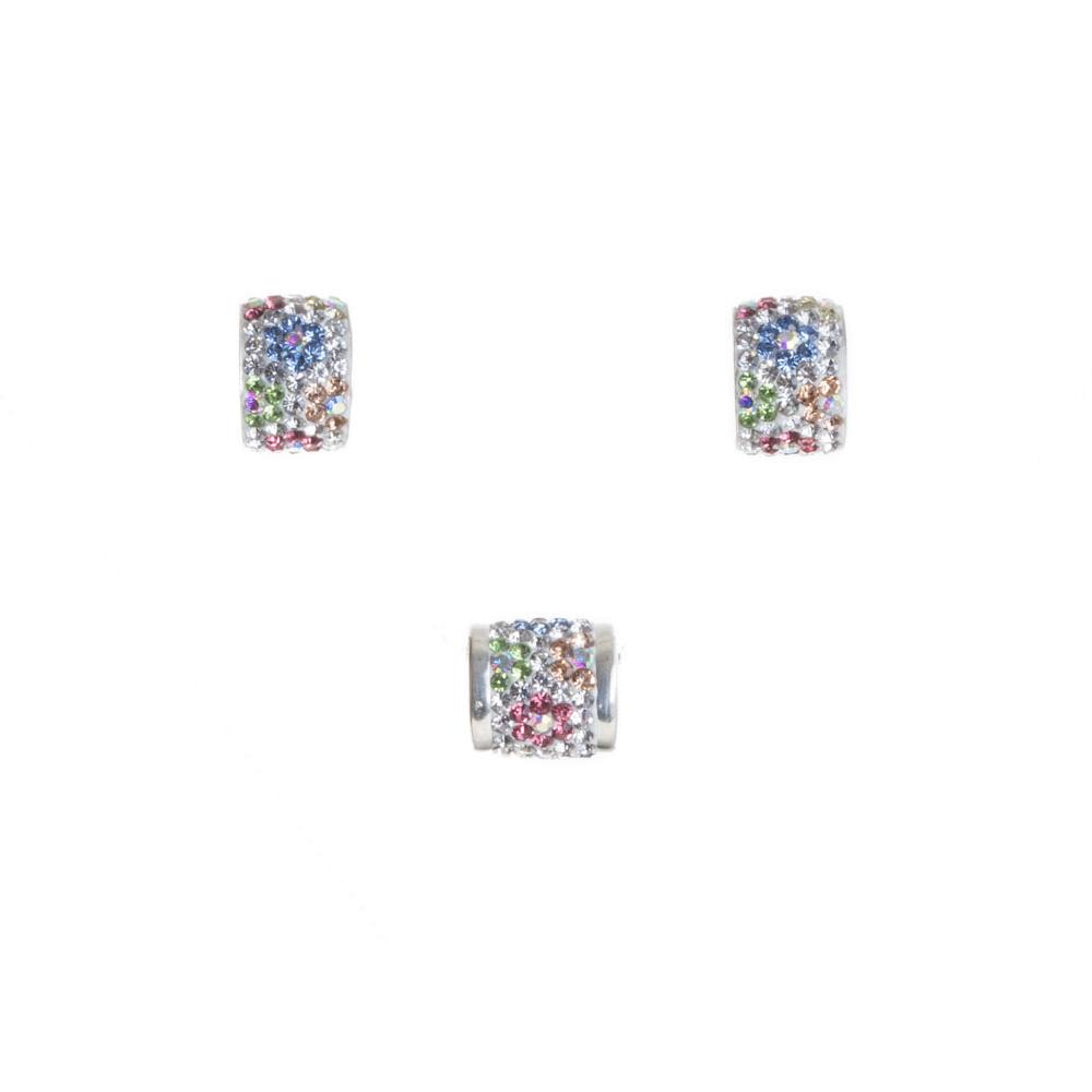 Dije y aretes cilíndrico con zirconias