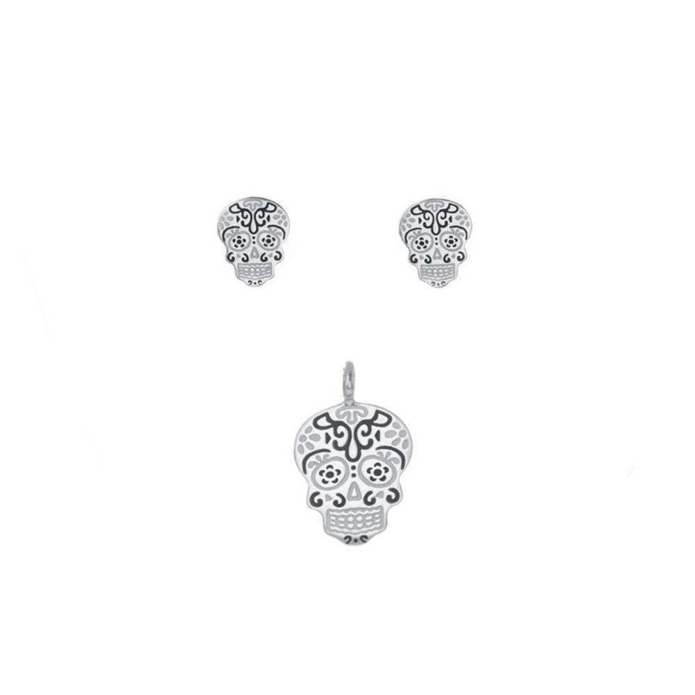 Dije y aretes Calaveras de Plata