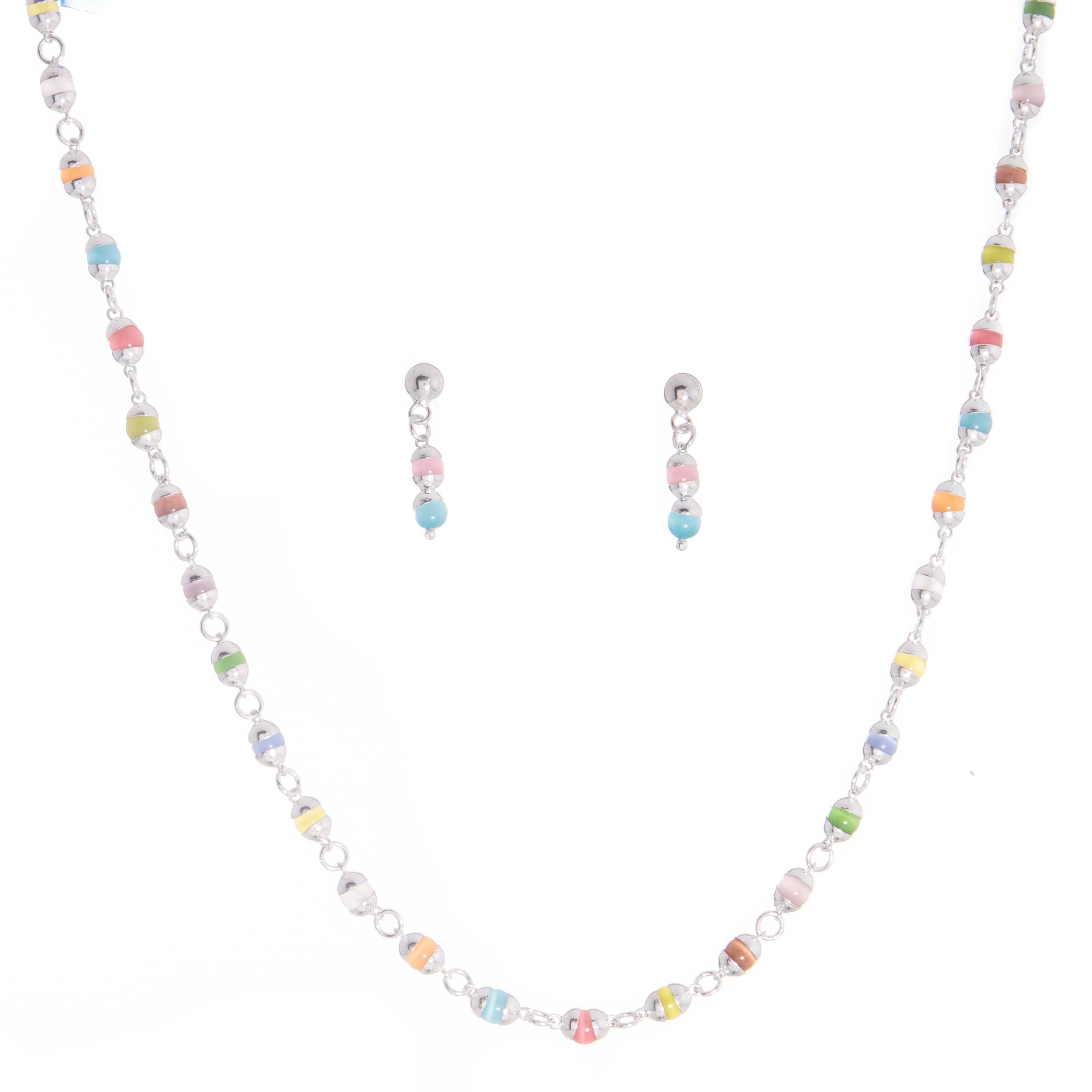 Collar de plata con piedras mini ojo de gato multicolor