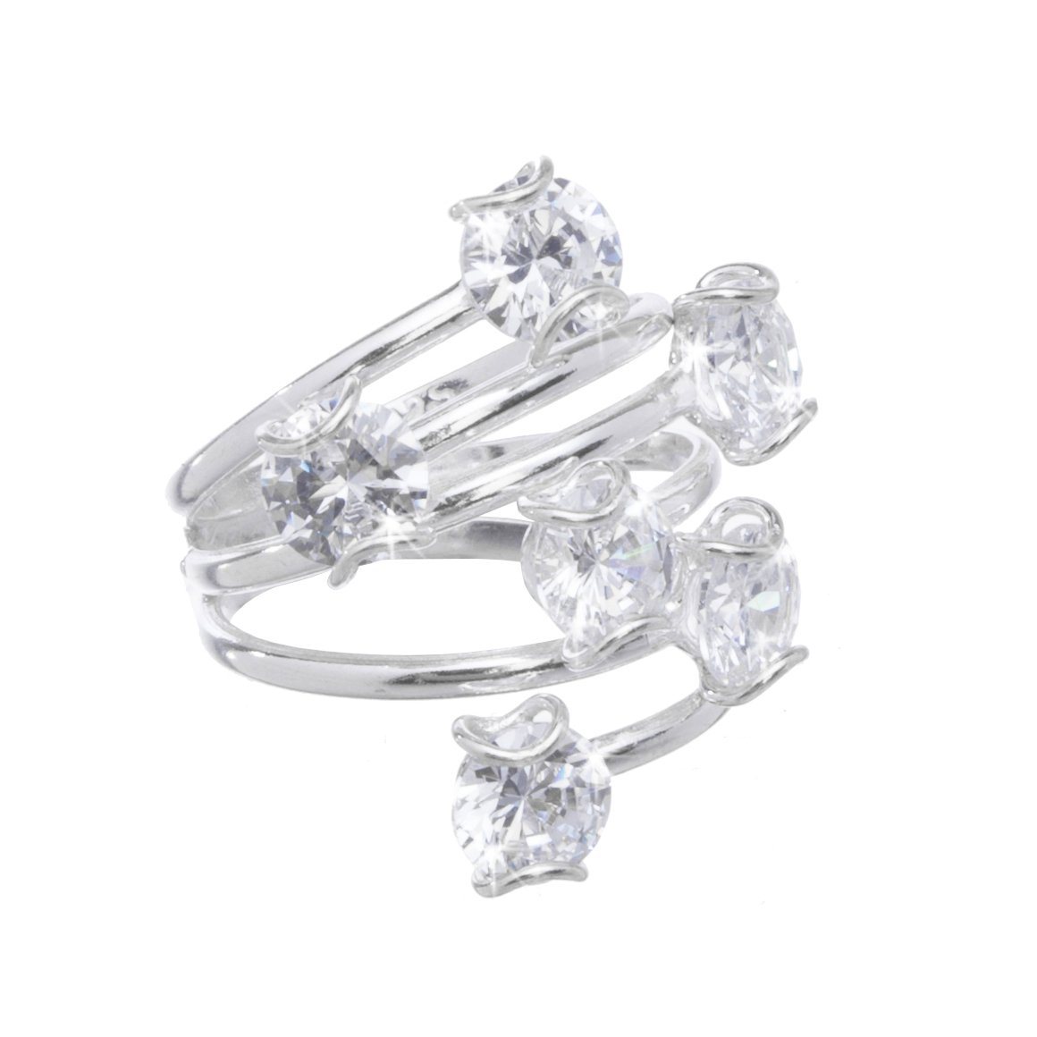 Anillo espiral de plata con seis zirconias blancas