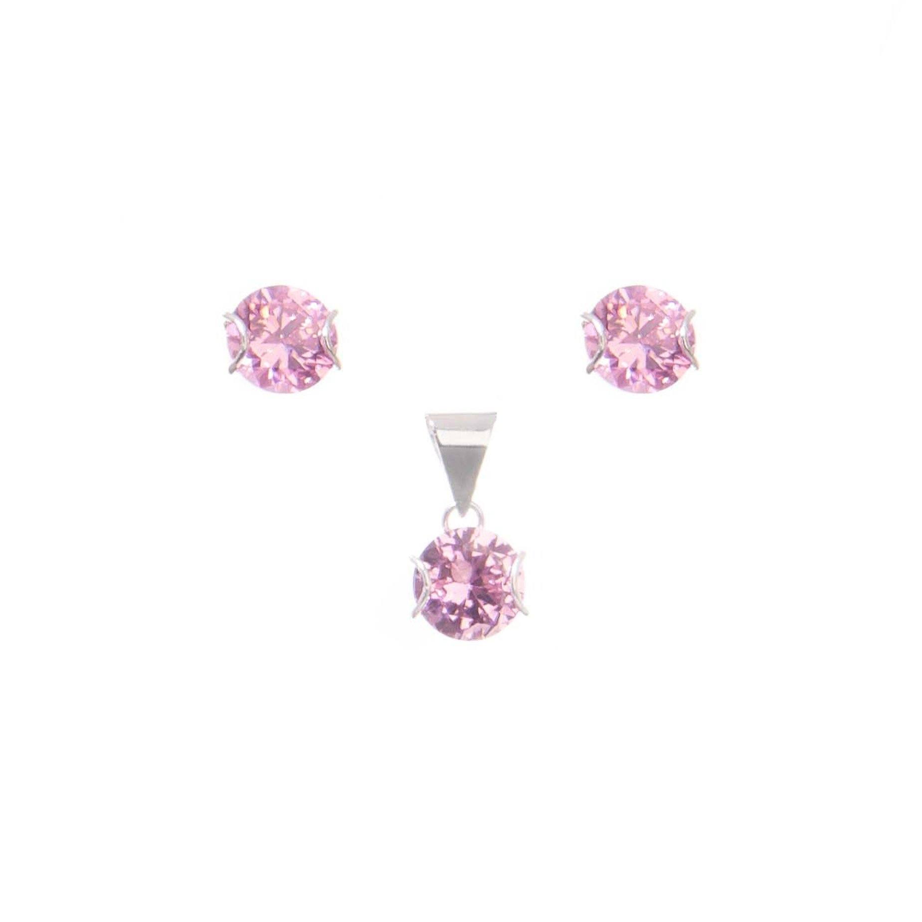 Dijes y aretes abrazo de zirconias con plata.