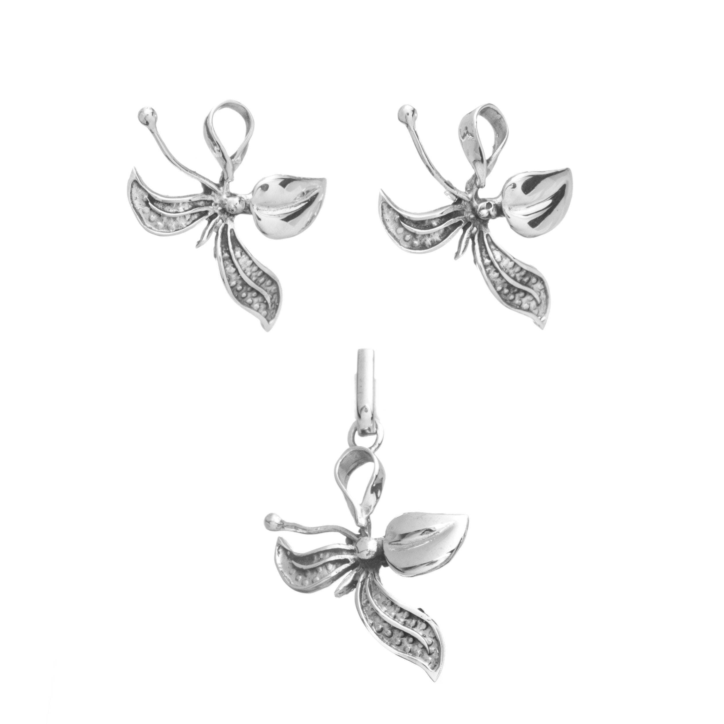 Aretes y dije orquídea de plata