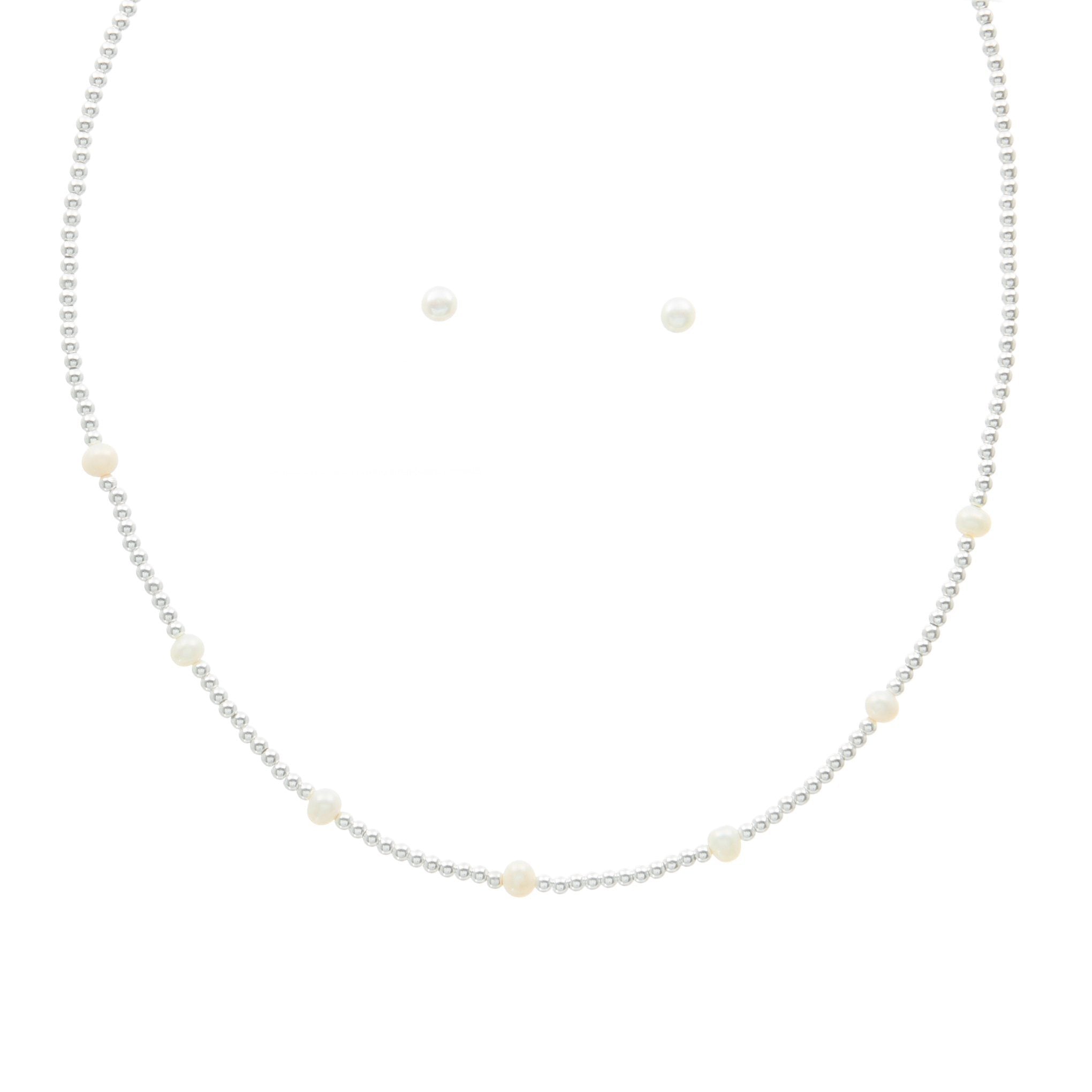 Collar bolitas de plata con perlitas intercaladas