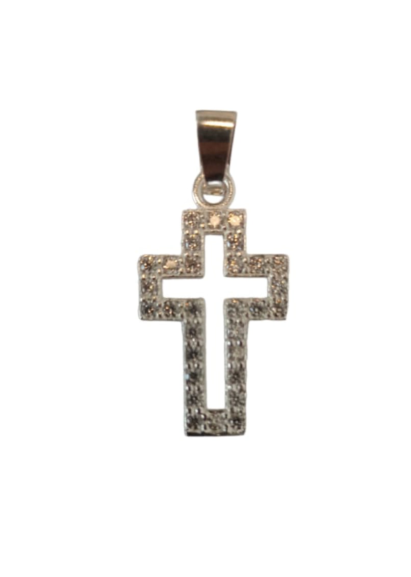 Dije de cruz con zirconias mini y plata. de plata mexicana