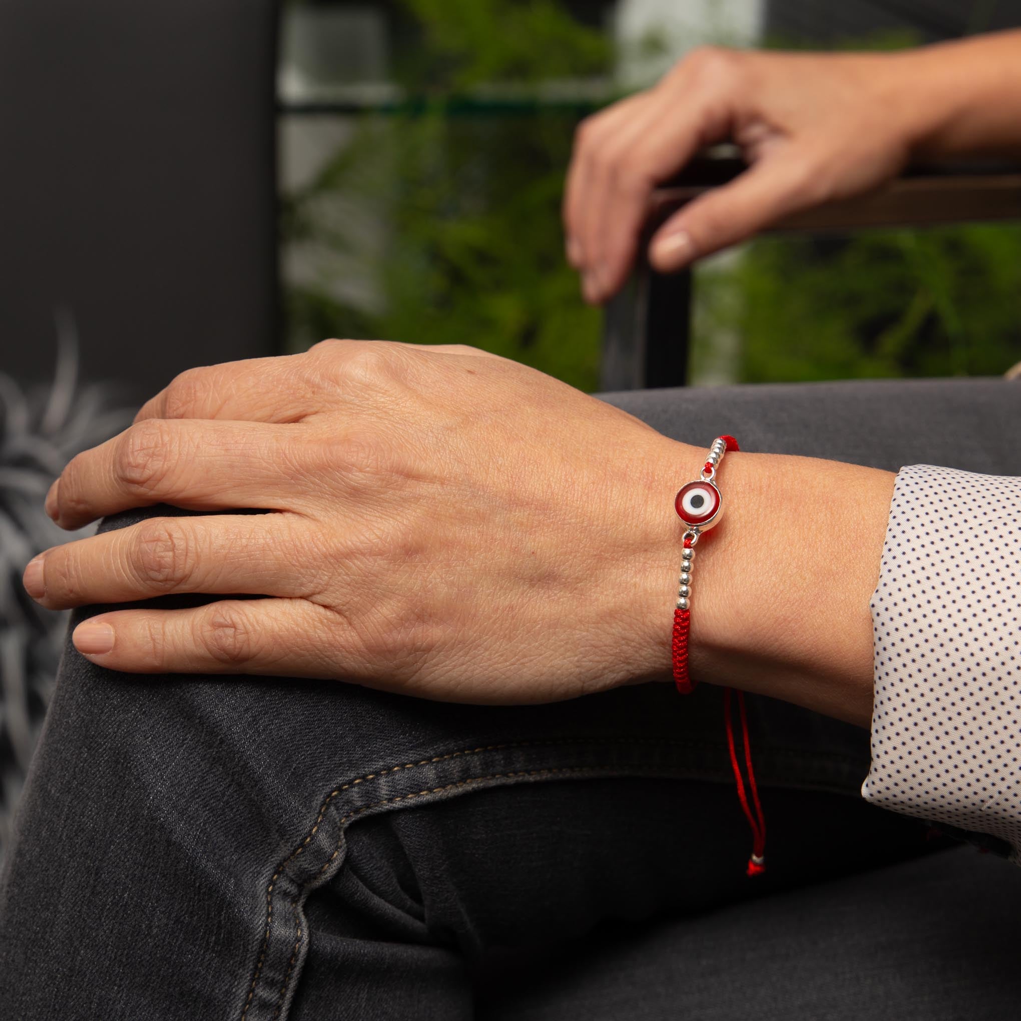 Pulsera de hilo con ojo turco biselado en plata de plata mexicana