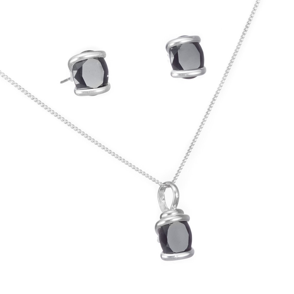 Dije y aretes de zirconias grande engarzados en Plata