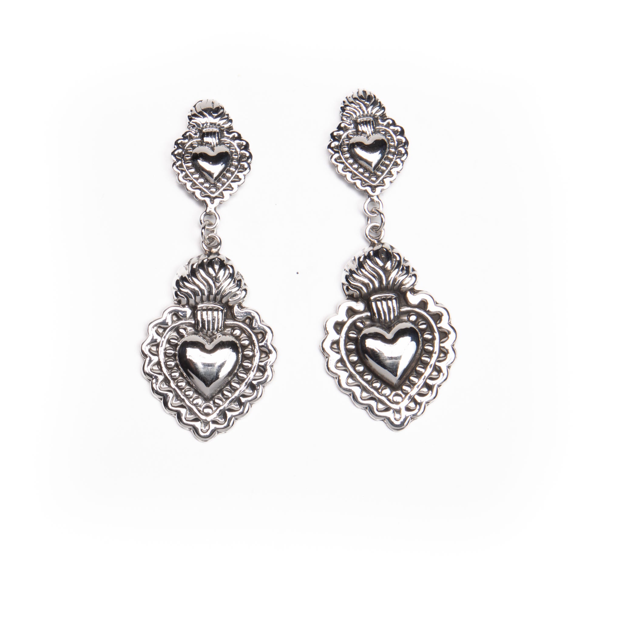 Arete corazon doble barrocco de plata mexicana