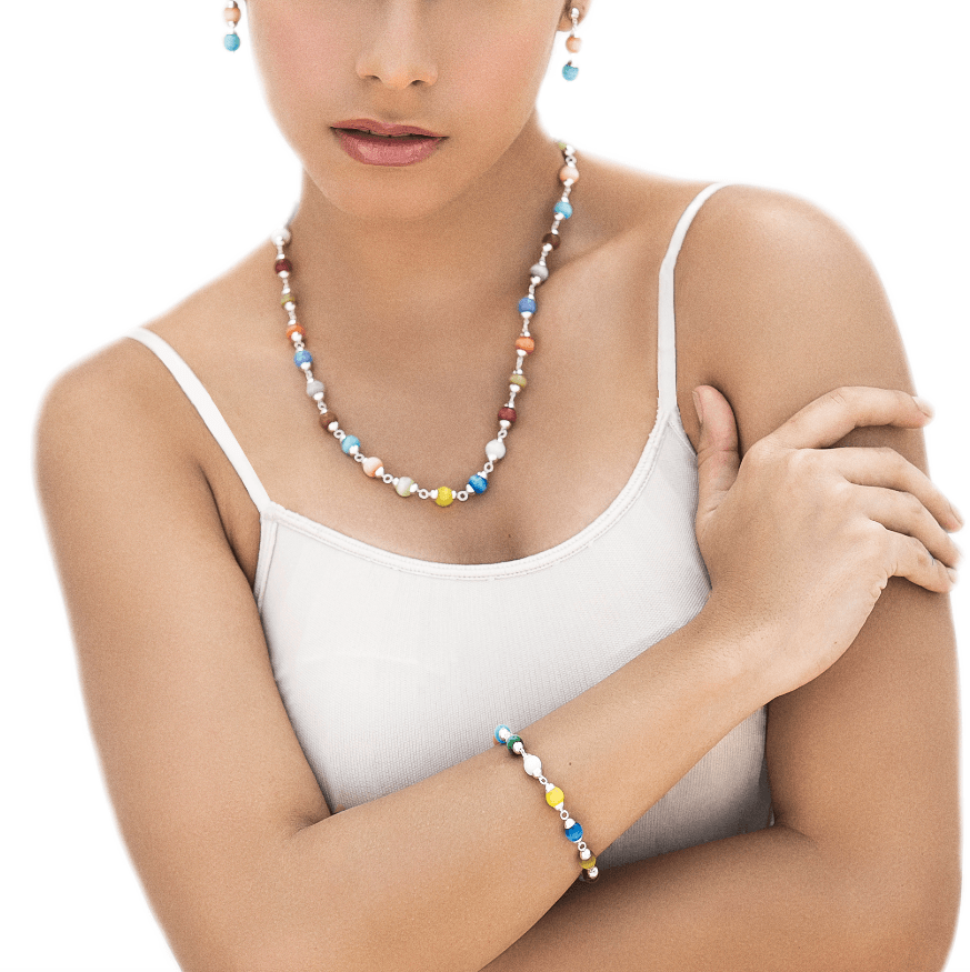 Collar de plata con piedra ojo de gato multicolor